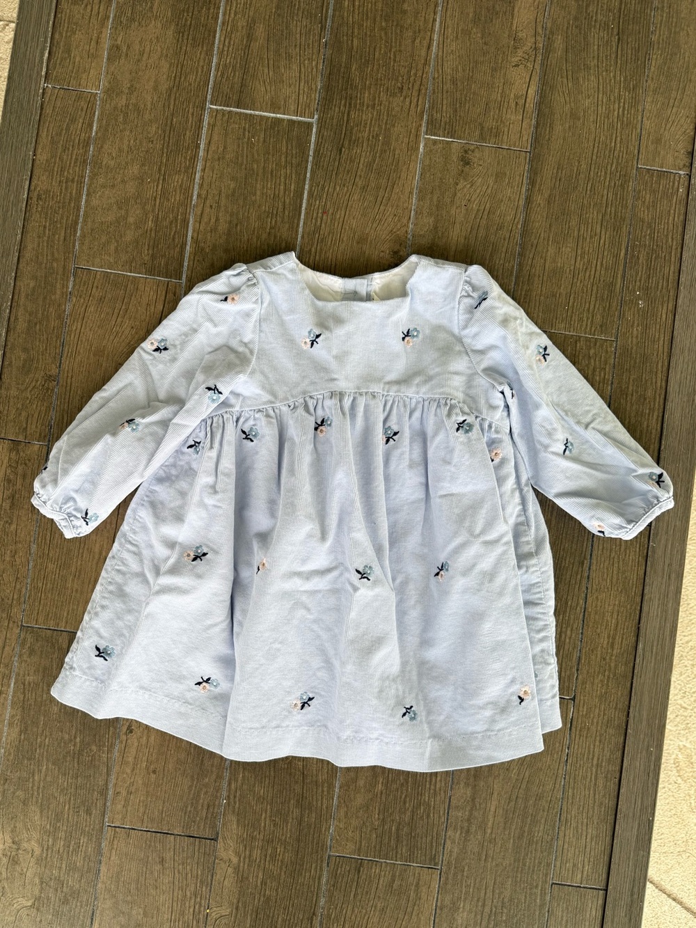 Janie and Jack Light Blue Embroidered Floral courdroy dress size 12-18m